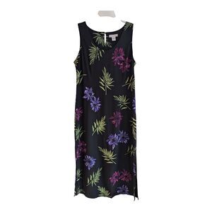 Nomadic Traders Black Floral Sleeveless Dress Tropical Print Women's Large